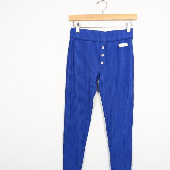 Ganni Royal Blue Tencel Ribbed Stirrup Leggings Size M - Picture 3 of 9